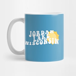 Sunshine in Jordan Lake Wisconsin Retro Wavy 1970s Summer Text Mug